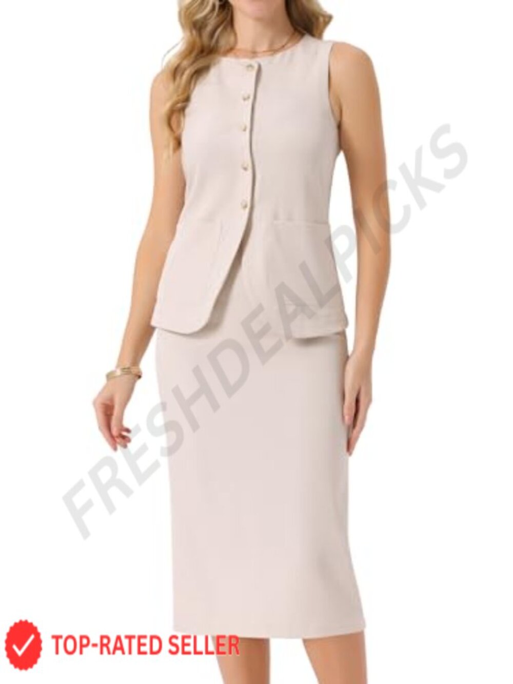 Women's 2 Piece Skirt Suit Set Sleeveless Vest Blazer Pencil Skirt